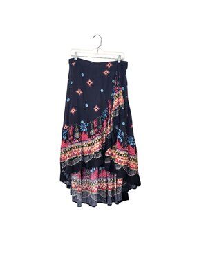 The Pyramid Collection Boho Ruffled Maxi Skirt Large Multicolor Rayon